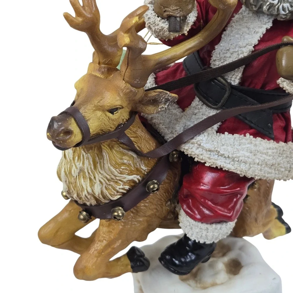 VTG 1992 Possible Dreams Clothtique Santa Riding Reindeer Over Chimney Tags MINT